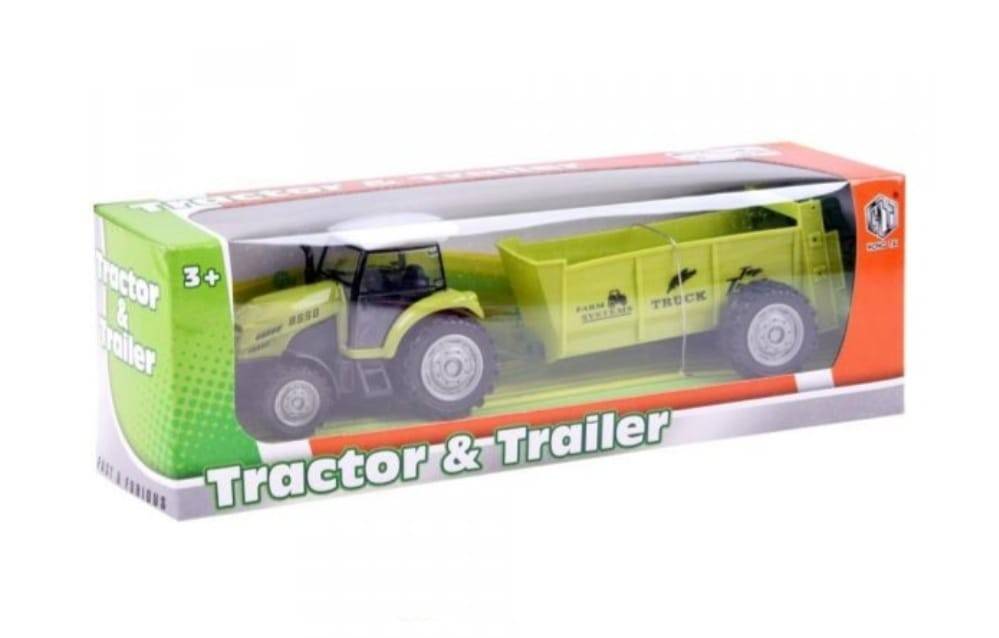 Tractor mecanic de jucarie, cu jgheab de ingrasamant, metal/plastic, verde, 24 cm