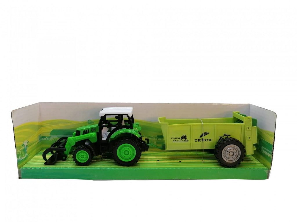 Tractor mecanic de jucarie, cu jgheab de ingrasamant, metal/plastic, verde, 24 cm