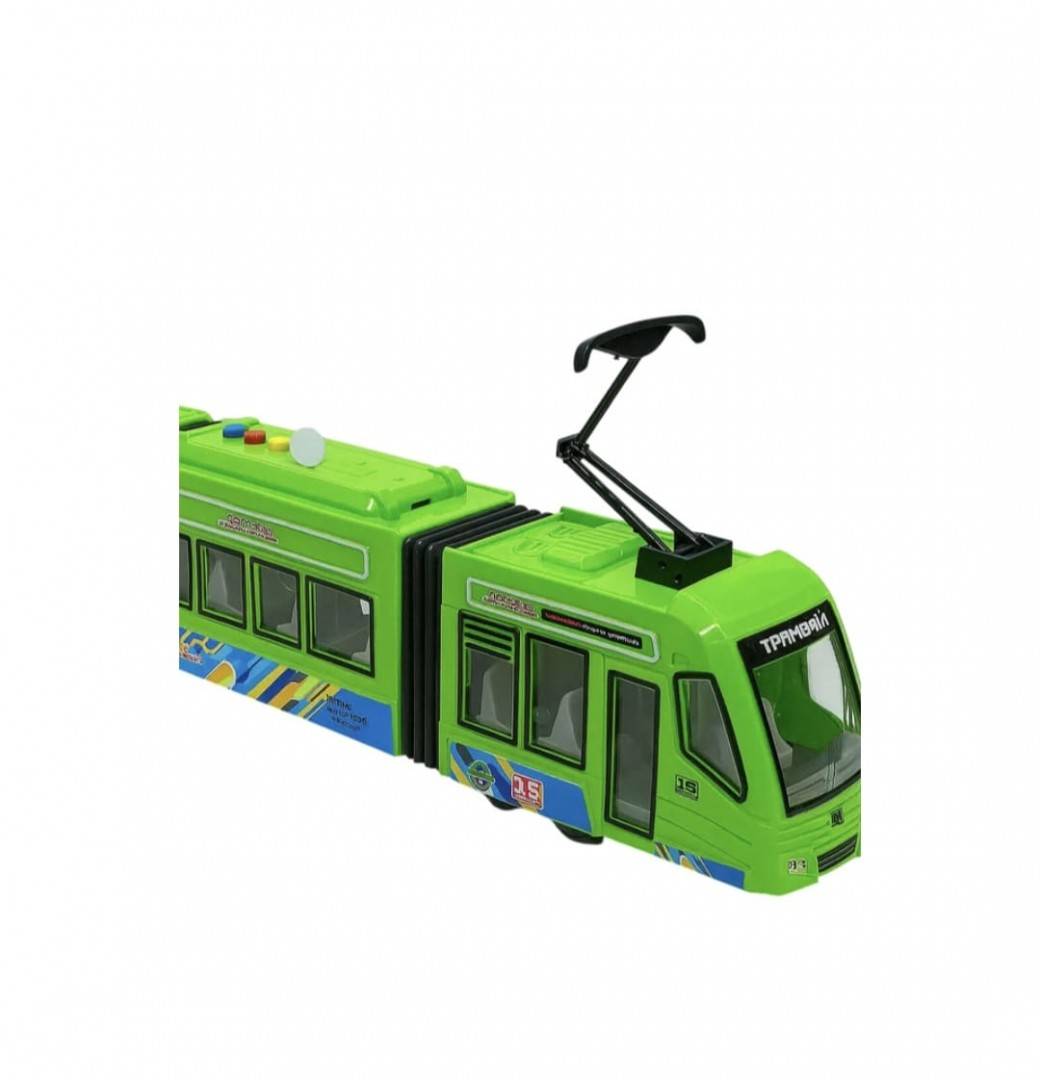 Tramvai electric pentru copii, cu sunete si lumini, MASHASHOP, verde, 42 cm