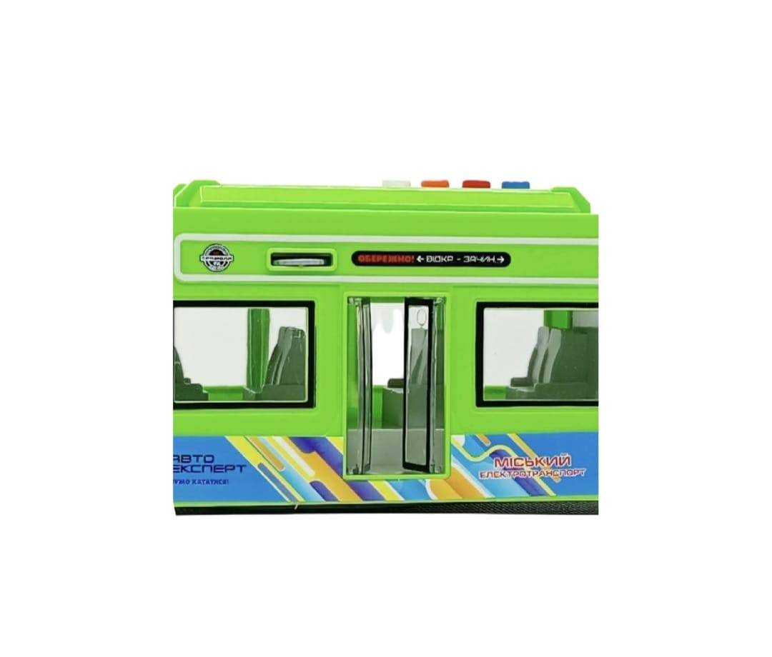 Tramvai electric pentru copii, cu sunete si lumini, MASHASHOP, verde, 42 cm