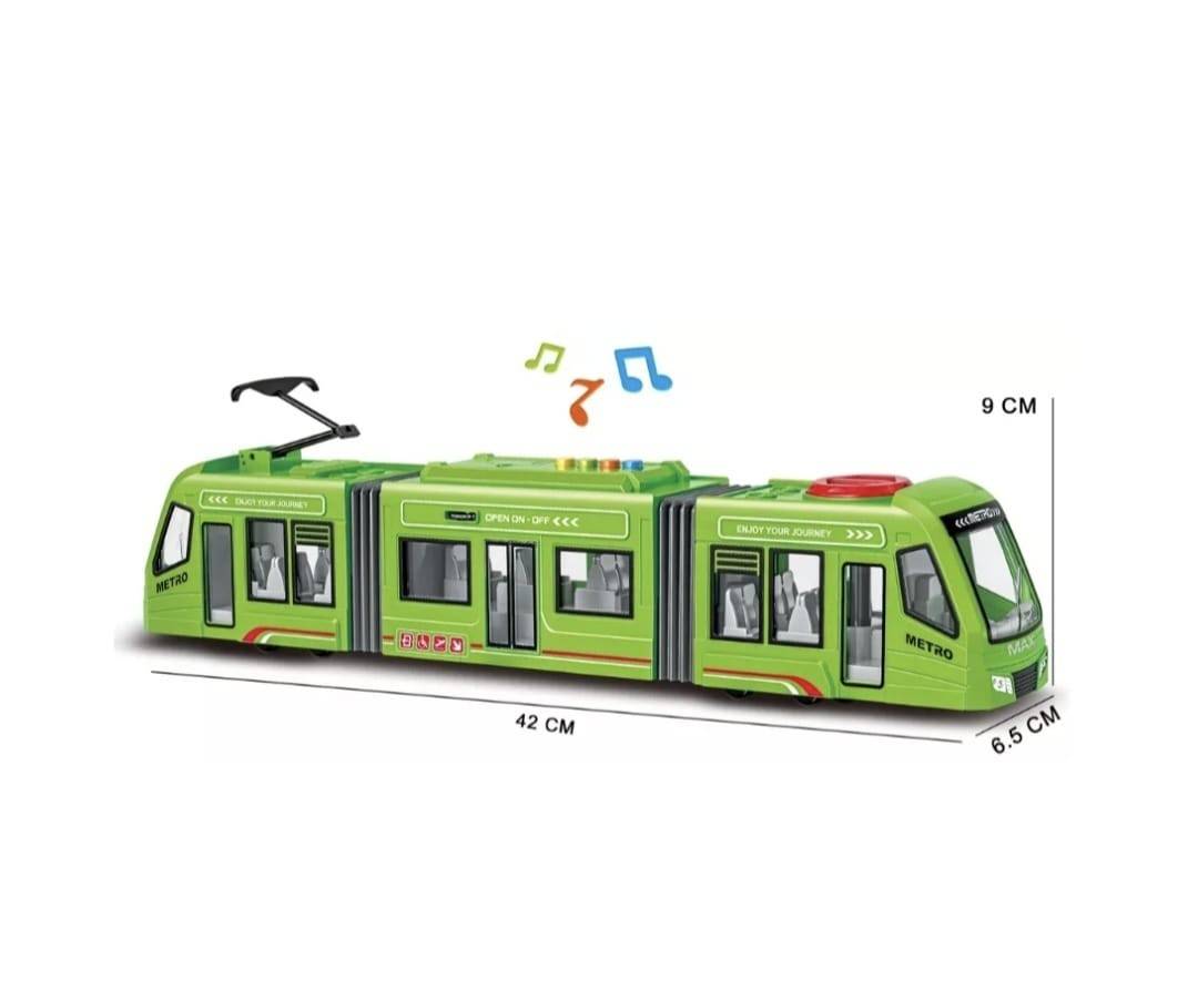 Tramvai electric pentru copii, cu sunete si lumini, MASHASHOP, verde, 42 cm