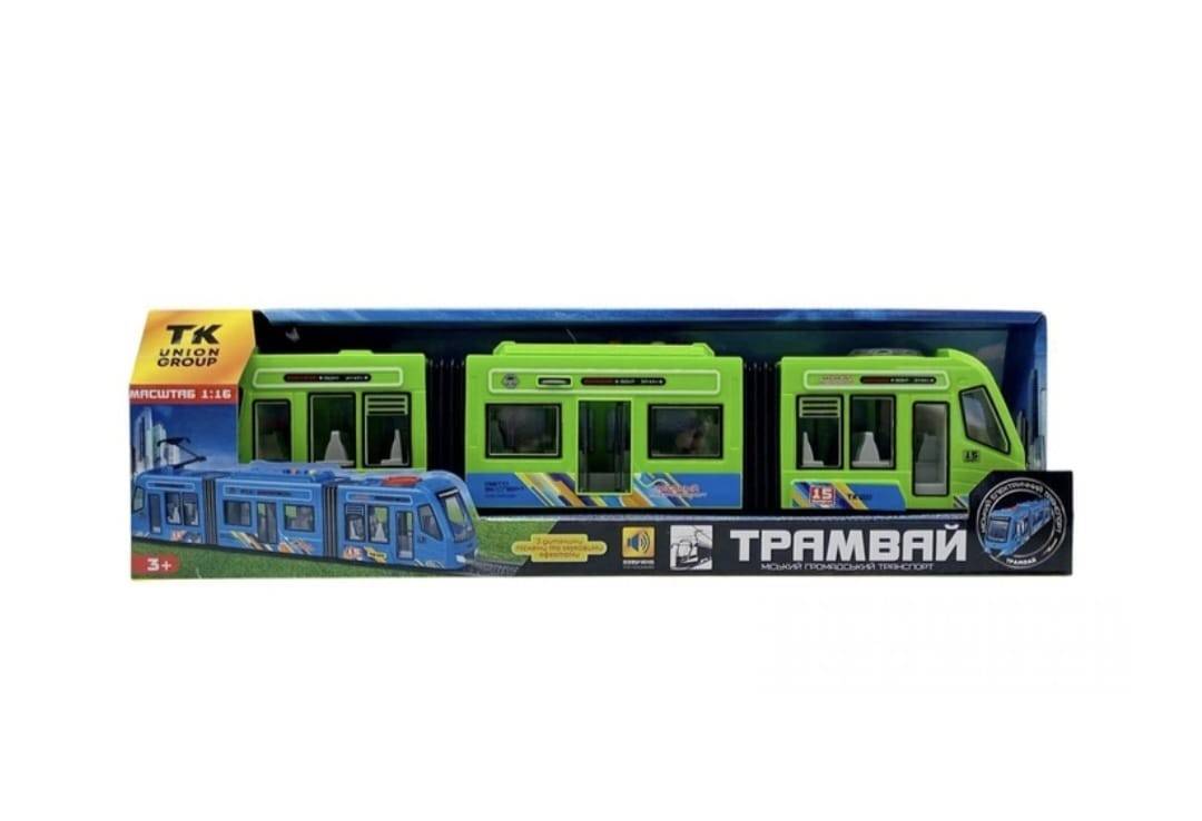 Tramvai electric pentru copii, cu sunete si lumini, MASHASHOP, verde, 42 cm