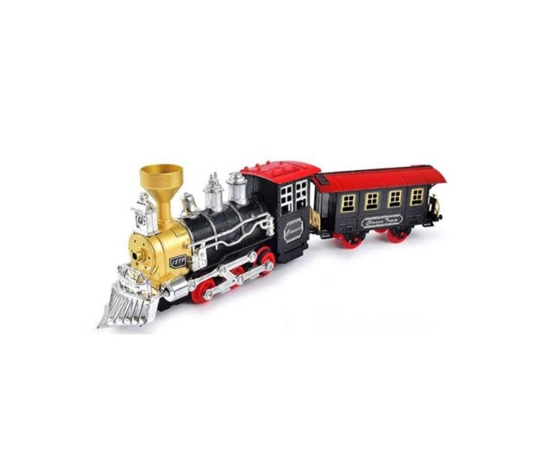 Tren cu sina, Classic, cu sunete si lumini, scoate fum, multicolor