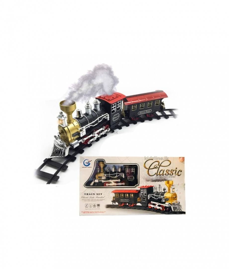 Tren cu sina, Classic, cu sunete si lumini, scoate fum, multicolor