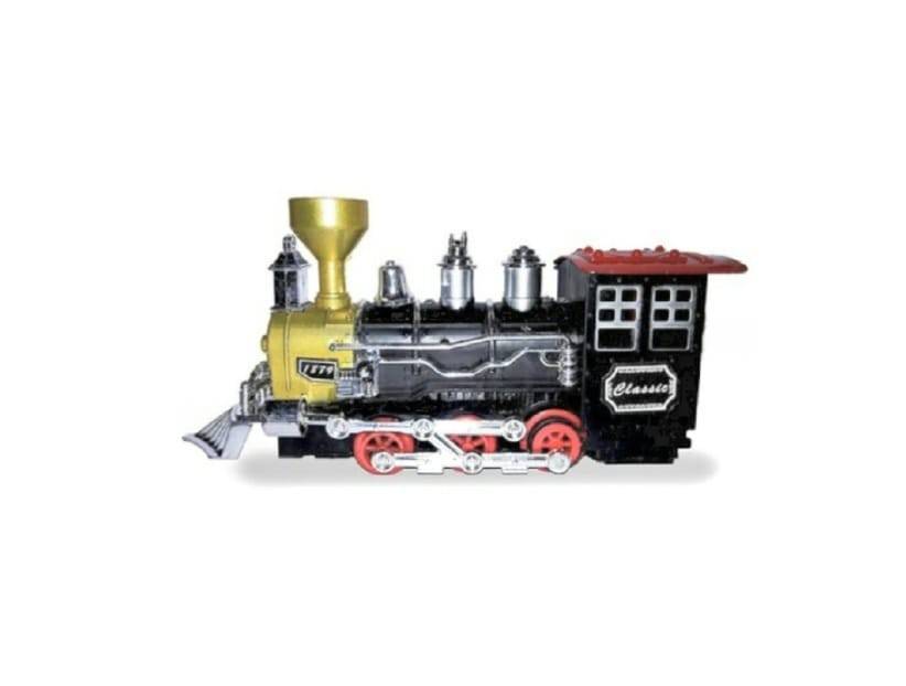 Tren cu sina, Classic, cu sunete si lumini, scoate fum, multicolor