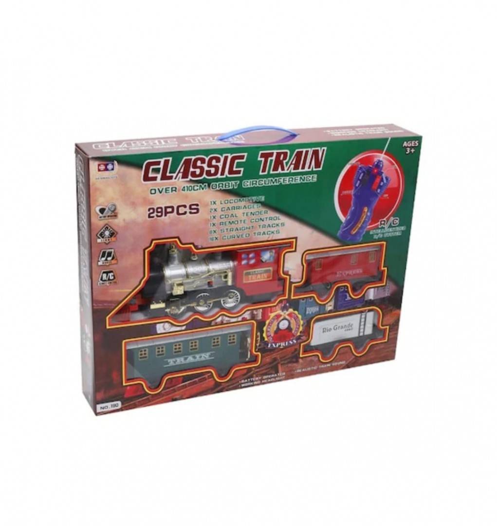 Tren cu sina si telecomanda, Classic Train, sunete si lumini, multicolor, 29 piese, 3 ani+