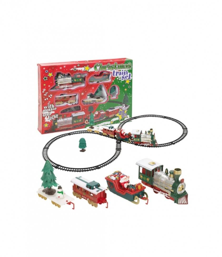 Tren interactiv, cu sina si 3 vagoane pentru Craciun, sunete si lumini, 90 cm x 43.5 cm