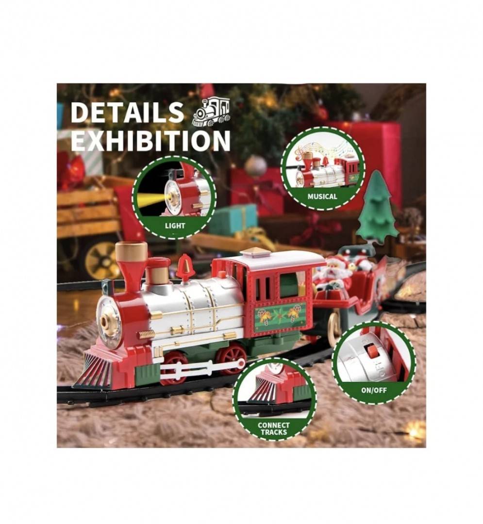 Tren interactiv, cu sina si 3 vagoane pentru Craciun, sunete si lumini, 90 cm x 43.5 cm