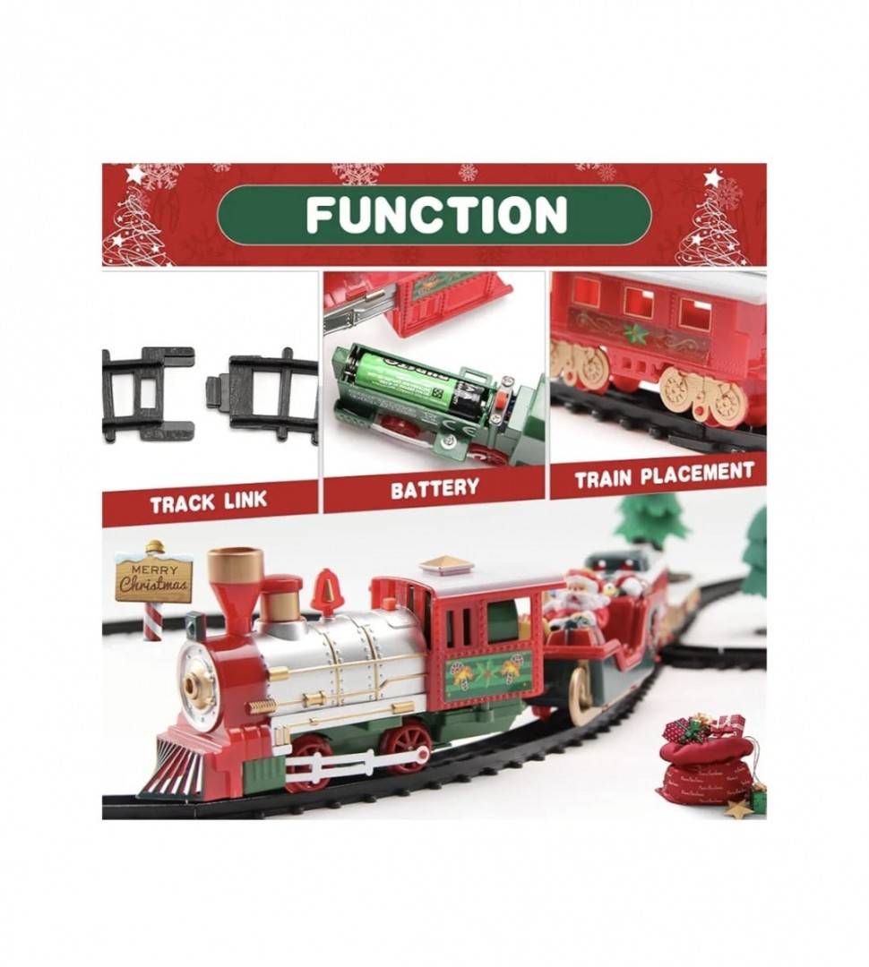 Tren interactiv, cu sina si 3 vagoane pentru Craciun, sunete si lumini, 90 cm x 43.5 cm
