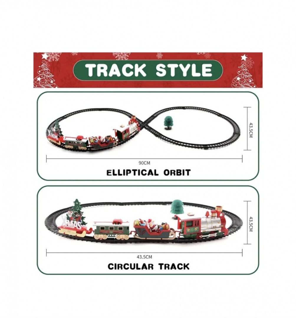 Tren interactiv, cu sina si 3 vagoane pentru Craciun, sunete si lumini, 90 cm x 43.5 cm