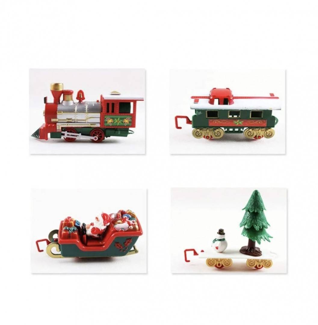 Tren interactiv, cu sina si 3 vagoane pentru Craciun, sunete si lumini, 90 cm x 43.5 cm