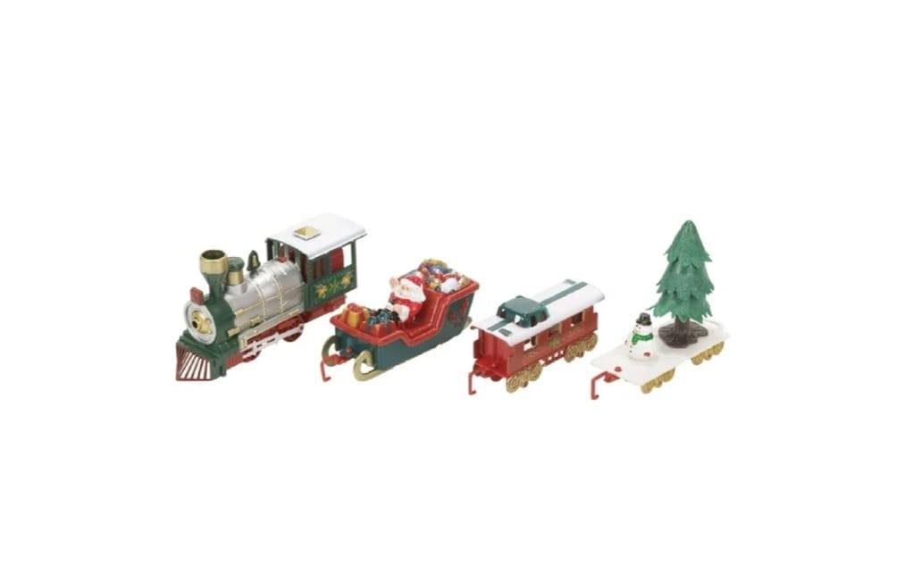 Tren interactiv, cu sina si 3 vagoane pentru Craciun, sunete si lumini, 90 cm x 43.5 cm