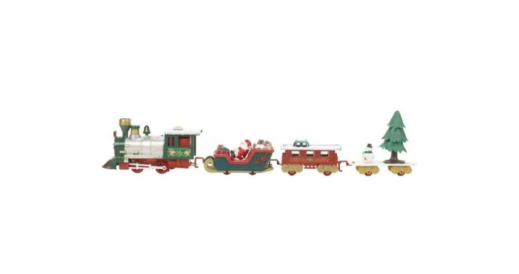 Tren interactiv, cu sina si 3 vagoane pentru Craciun, sunete si lumini, 90 cm x 43.5 cm