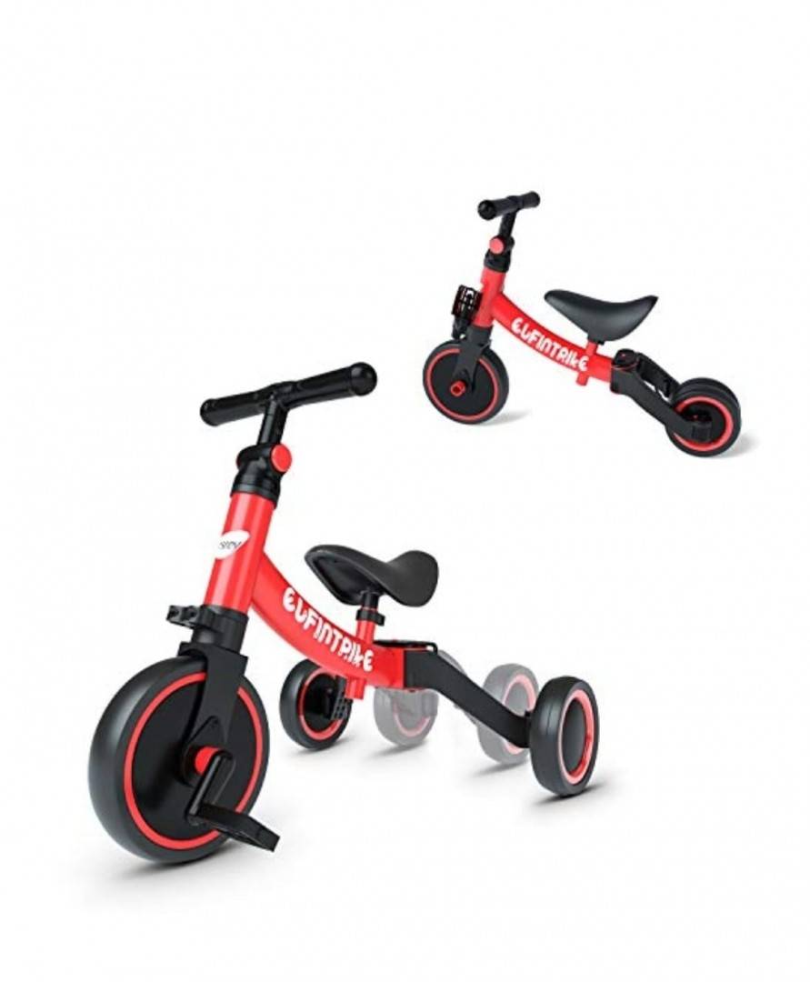 Tricicleta 3 in 1, bicicleta, Creative World Toys, cu si fara pedale si tricicleta, rosu