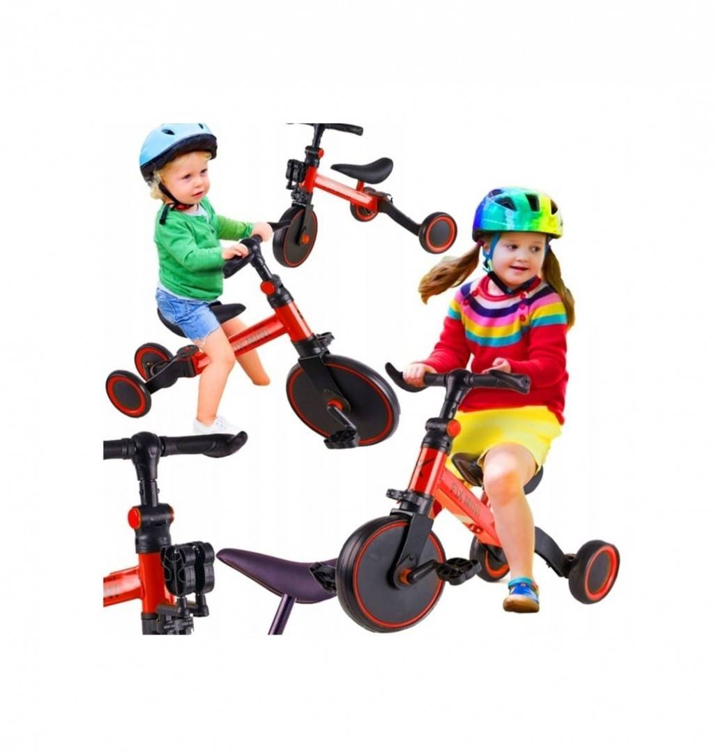 Tricicleta 3 in 1, bicicleta, Creative World Toys, cu si fara pedale si tricicleta, rosu