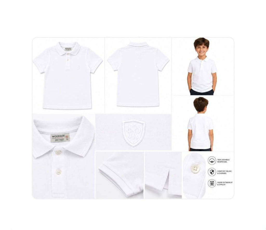 Tricou Polo Clasic pentru baieti, bumbac, alb, 5 ani - 14 ani