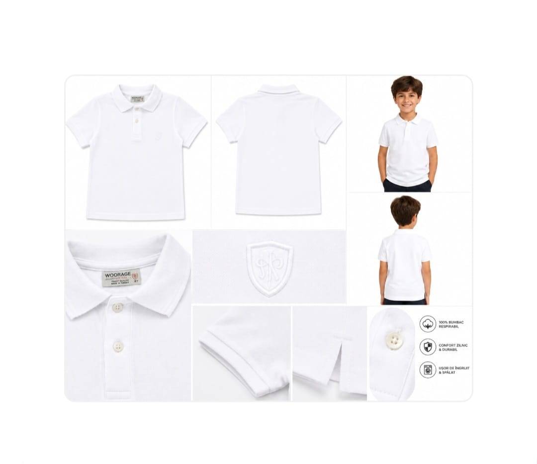 Tricou Polo Clasic pentru baieti, bumbac, alb, 5 ani - 14 ani