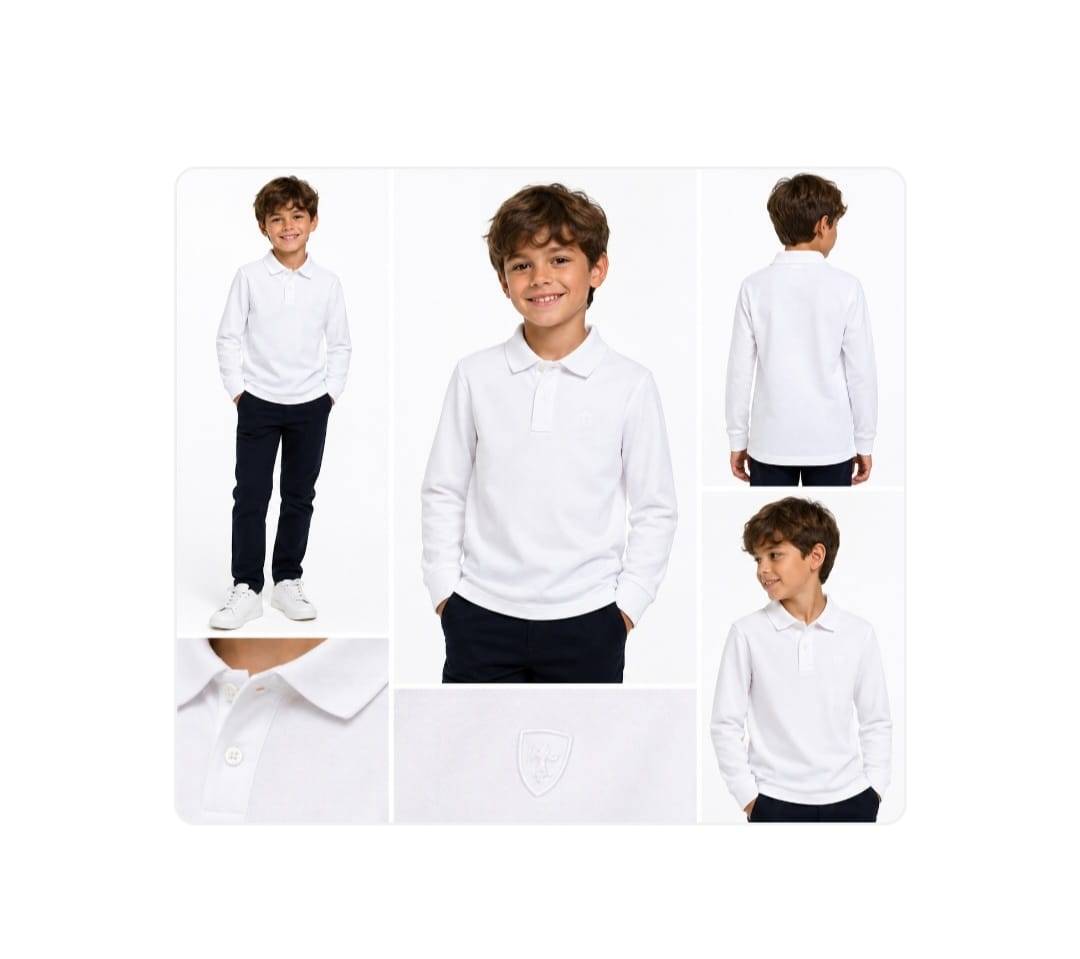 Tricou Polo Clasic pentru baieti, bumbac, alb, 5 ani - 14 ani