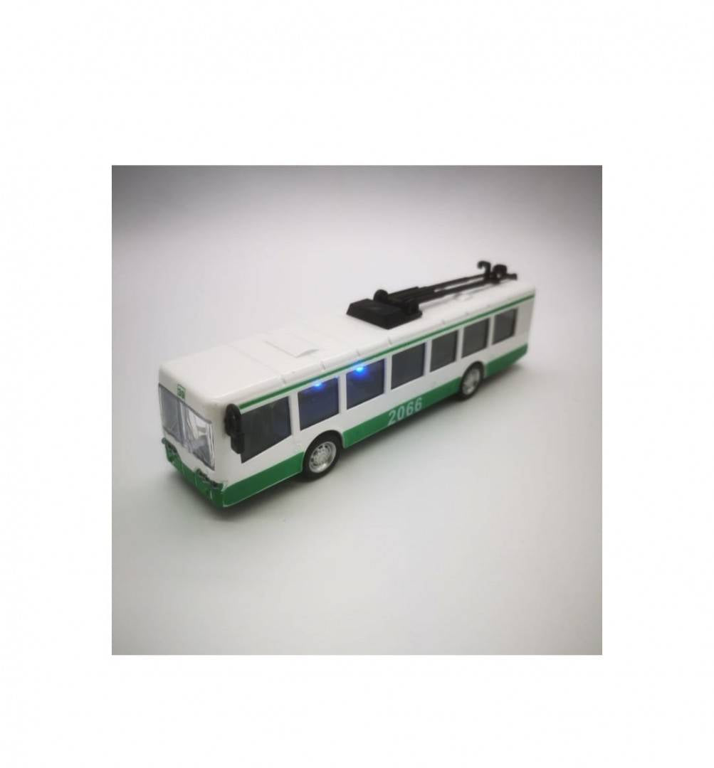 Trolebuz din metal, lumini si sunete, verde/alb, 21,5 cm