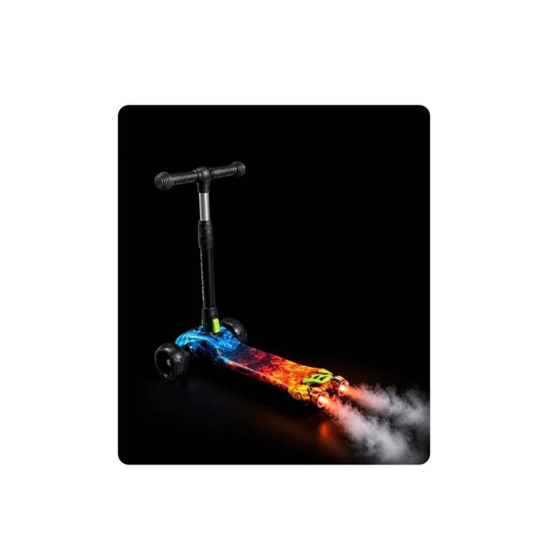 Trotinetă copii, model Fire, 3 roți, lumini, muzică, fum, lansator de aburi, pliabilă, reglabilă, albastru/multicolor
