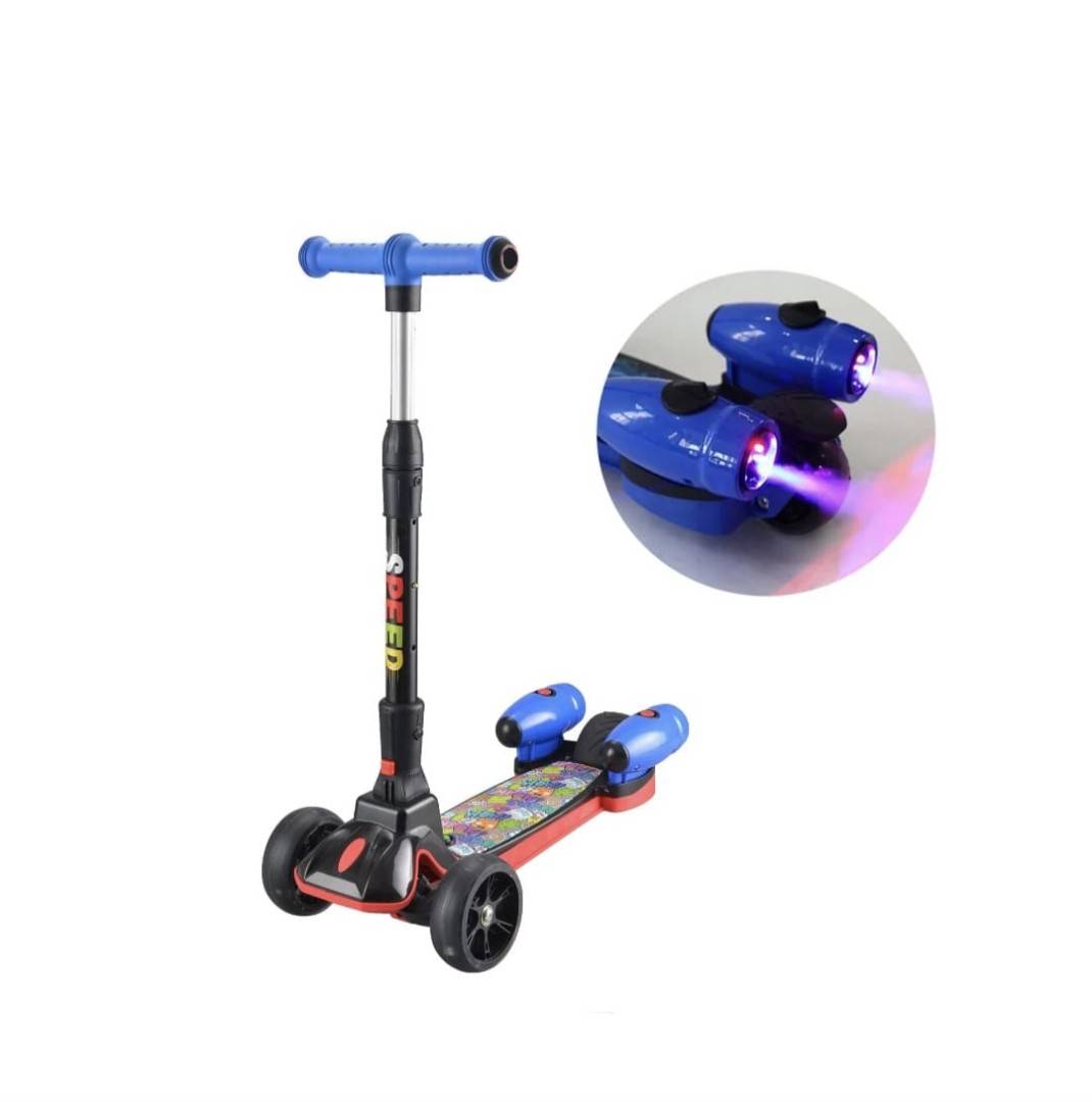 Trotineta copii, Scooter Speed Action, cu aburi, lumini, sunete, albastru/multicolor, 3 ani+