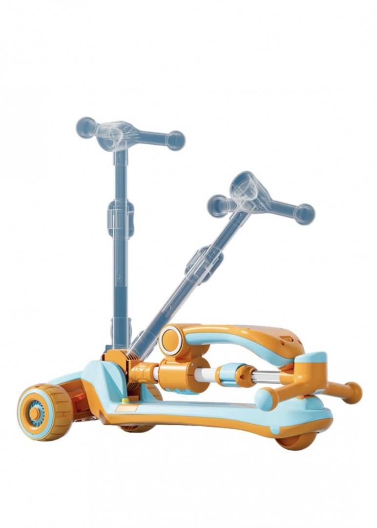 Trotineta pentru copii, 7 in 1 cu scaun, protectii laterale, maner de impins, limina frontala, roti luminoase si ghidon regla