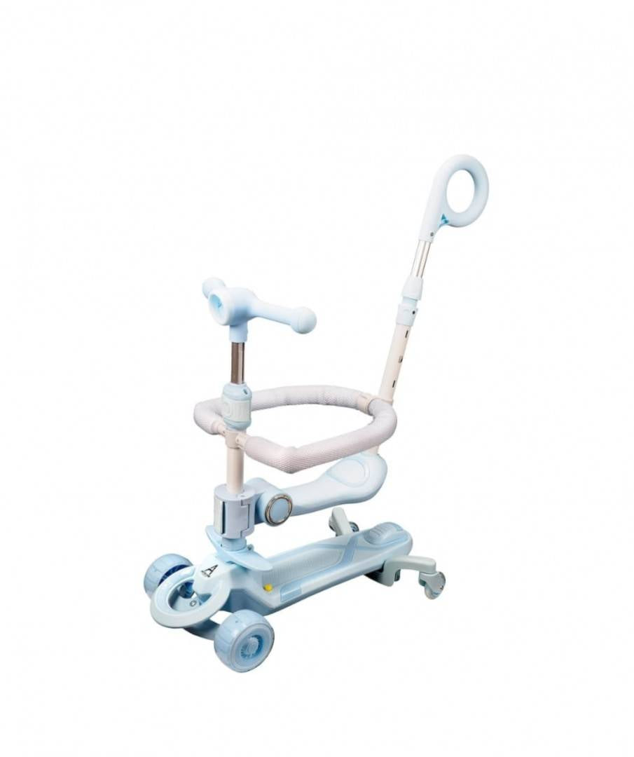 Trotineta pentru copii, 7 in 1 cu scaun, protectii laterale, maner de impins, limina frontala, roti luminoase si ghidon regla