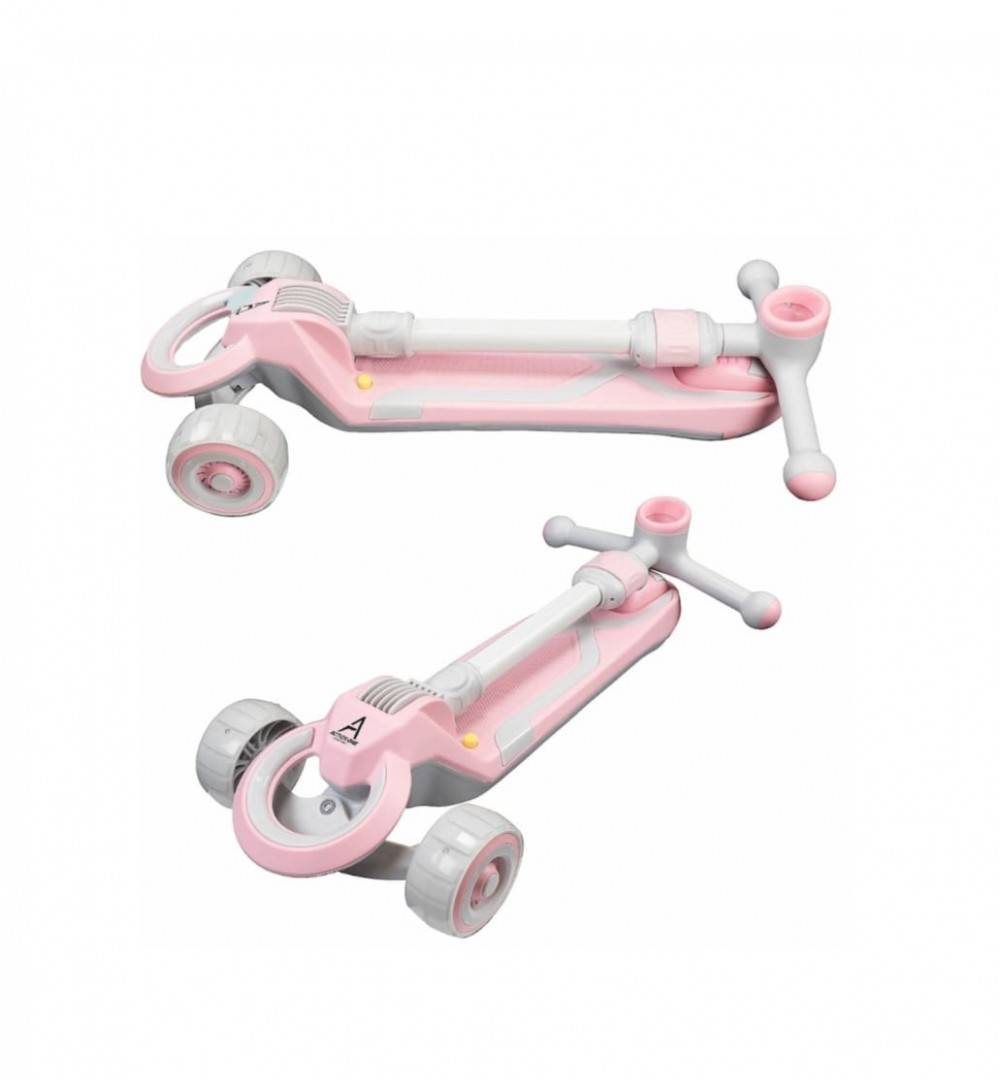 Trotineta pentru copii, 7 in 1 cu scaun, protectii laterale, maner de impins, limina frontala, roti luminoase si ghidon regla