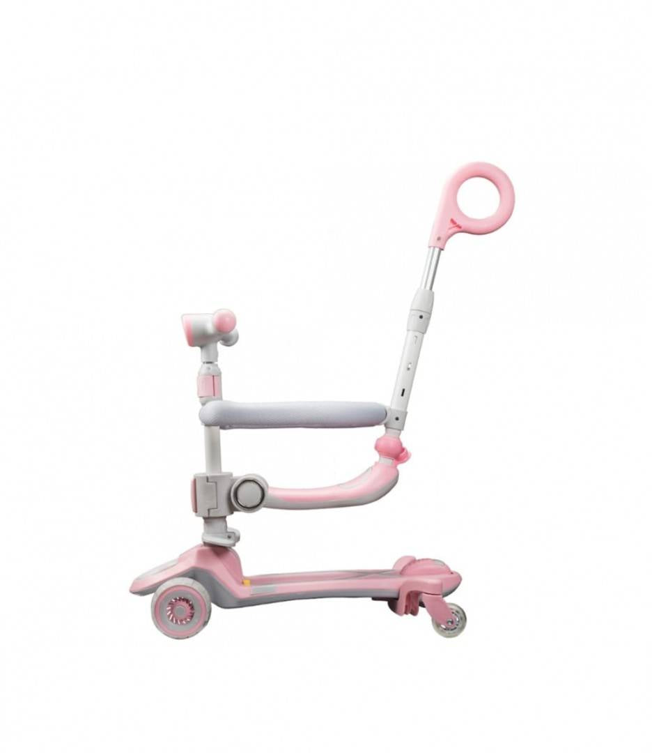 Trotineta pentru copii, 7 in 1 cu scaun, protectii laterale, maner de impins, limina frontala, roti luminoase si ghidon regla