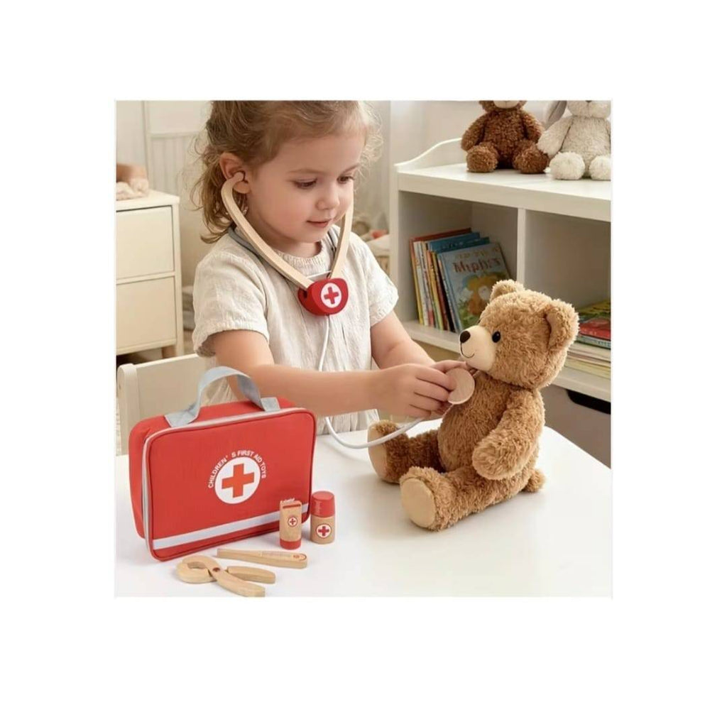 Trusa medicala pentru copii, lemn, 12 piese, 3 ani+