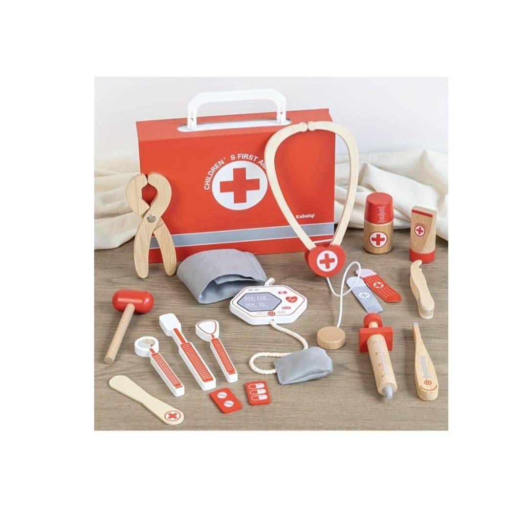 Trusa medicala pentru copii, lemn, 12 piese, 3 ani+