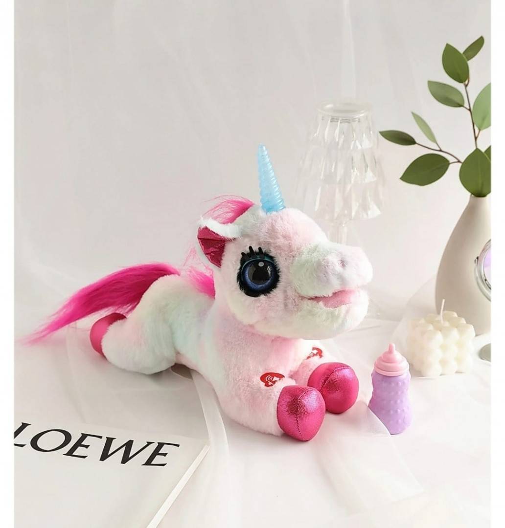 Unicorn interactiv, senzor tactil, melodii, sunete, lumini, multicolor, 32 cm