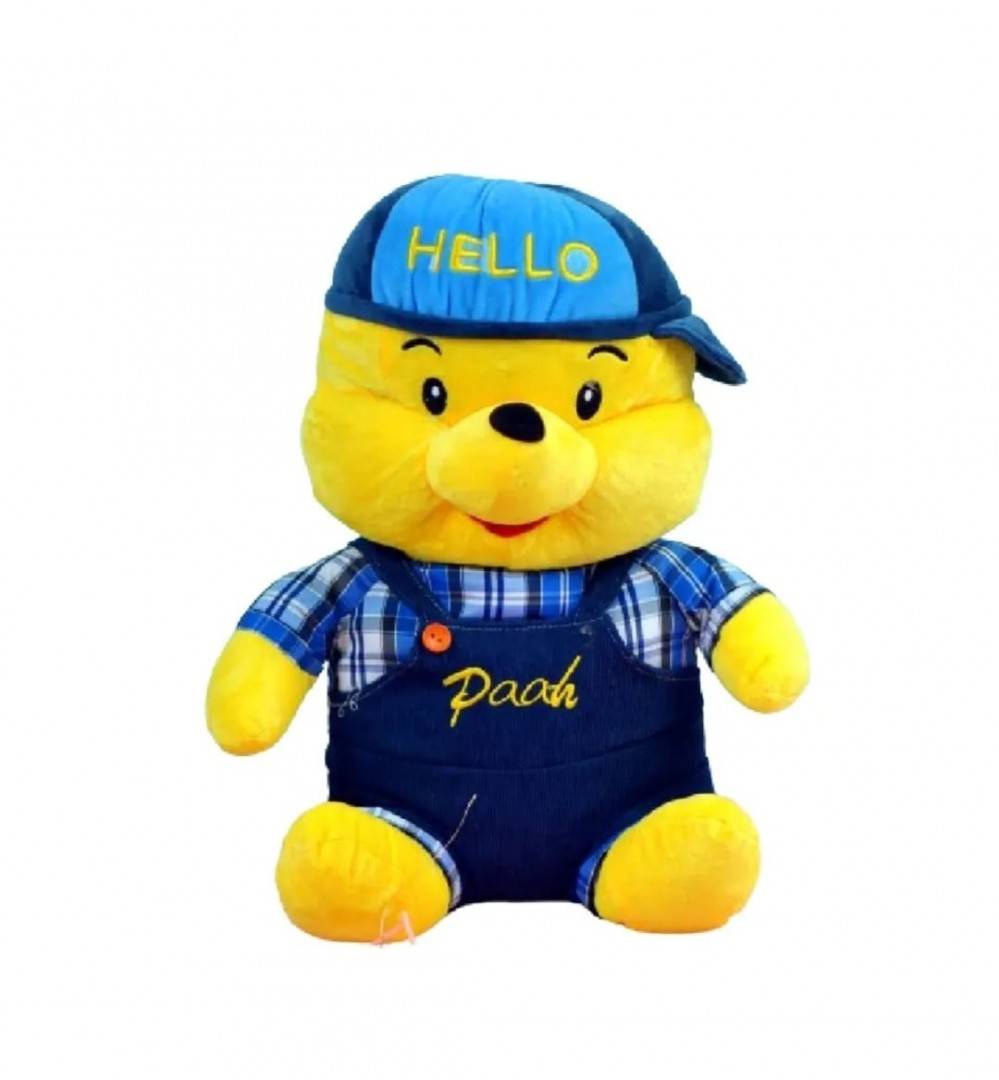 Ursulet de plus, tip Winnie the Pooh, galben/albastru, 45 cm