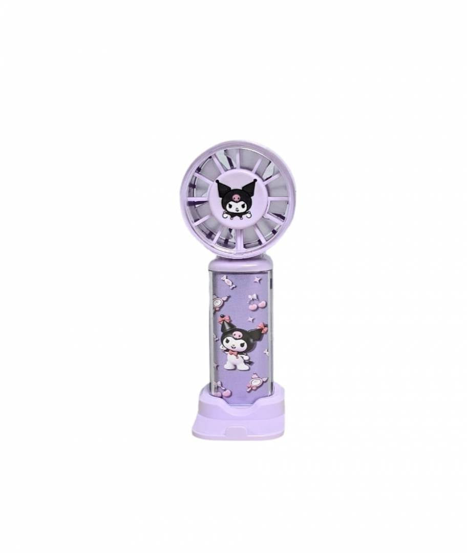 Ventilator copii, Kuromi Sanrio, portabil, cu suport, usb, mov,13 cm
