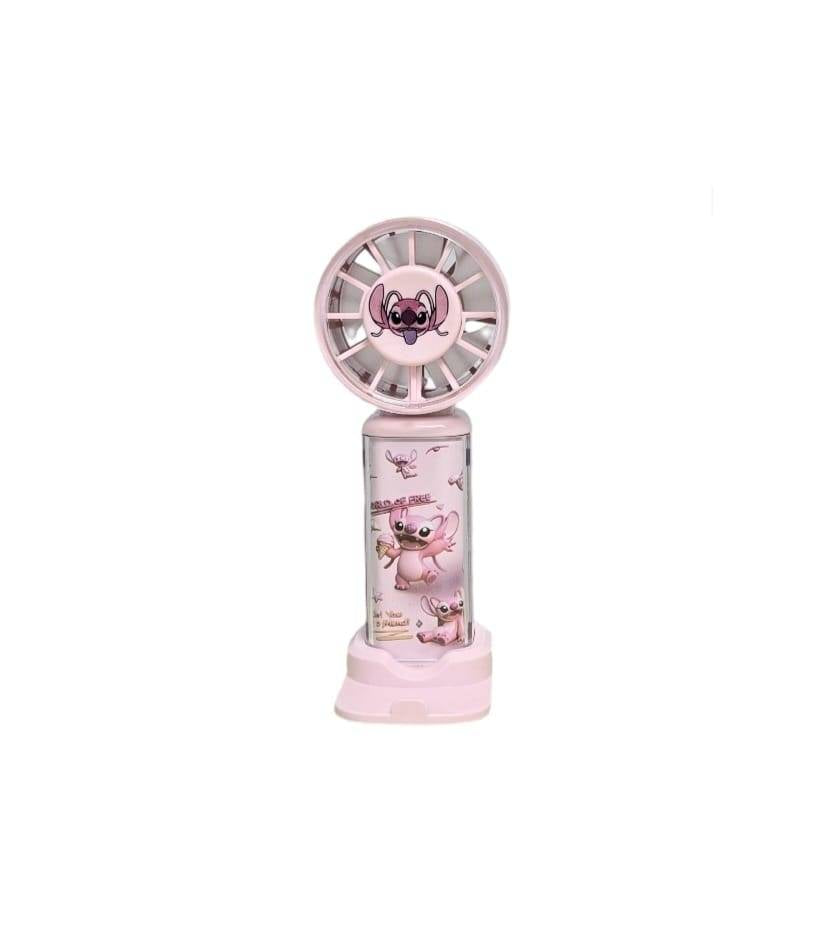 Ventilator copii, Kuromi Stitch Lilo, portabil, cu suport, usb, roz,13 cm