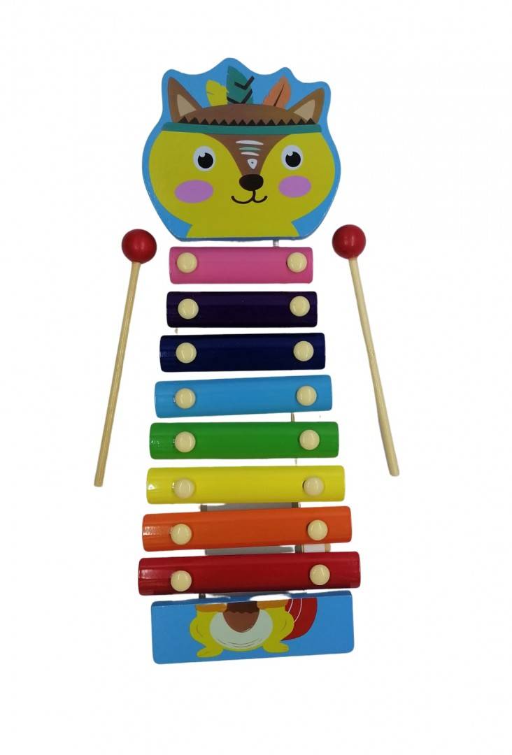 Xilofon din lemn pentru copii, 8 note muzicale, multicolor, 32 cm